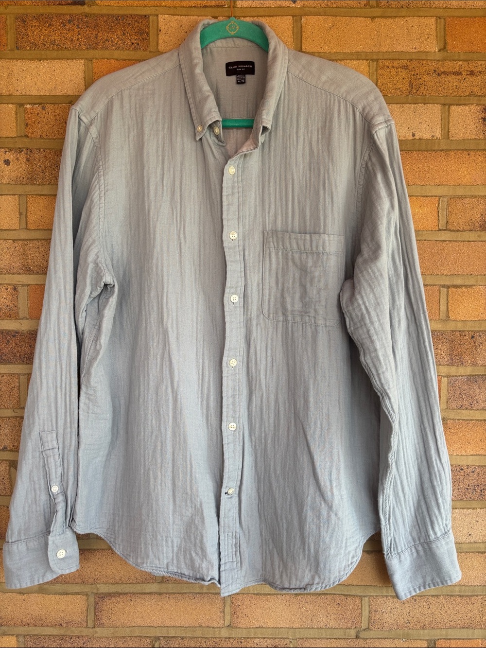Men’s Club Monaco Slim Fit Textured Pale Blue Long-Sleeve Button-Down Shirt XL